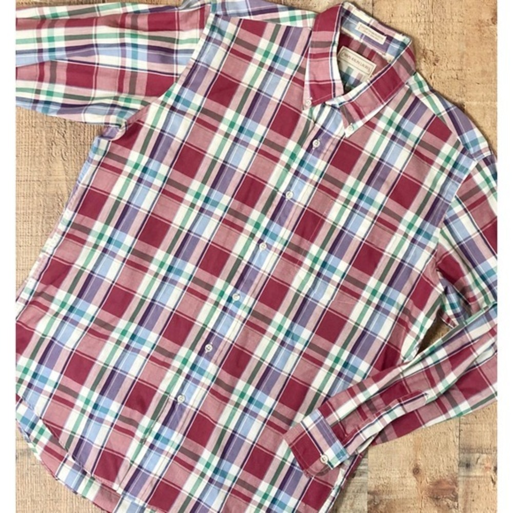 Chaps Ralph Lauren Mens Large Plaid Button Down Shirt Red Blue Green Long Sleeve